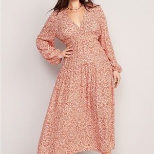 Women's Floral V-Neck Maxi Dress in Coral Pink